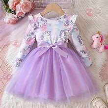 Christmas Girls Tulle Splice Long Sleeve Tutu Dress, Cute & Smart Holiday Party Dresses, Prom Dress Outfit For Kids/ Toddlers, Gift Idea,Purple,Temu