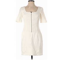 Ann Taylor Casual Dress - Mini Square Short Sleeves: Ivory Solid Dresses - Women's Size 2 Petite