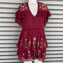 Zara Dresses | Zara Trafaluc Collection Embroidered Babydoll Dress Size Xs | Color: Red | Size: Xs