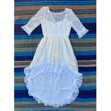 Vintage Handmade Lace Bohemian Country Styled Ruffle Hi-Low Wedding Prom Dress, 34" Bust, 28" Waist, Women's Medium, Open Back