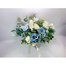 Dusty Blue & White Wedding Bouquet - Faux Silk Flowers Wedding Flowers | Claire De Fleurs