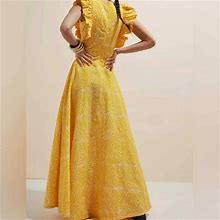Anthropologie Dresses | Nwt Anthropologie Sika Marigold Ruffled Maxi Statement Dress Yellow Plus Sz 22W | Color: Gold/White | Size: 22W
