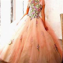 Mori Lee Dresses | Mori Lee. Madeline Gardner, Embroidery & Beading On A Flounce Tulle Ballgown | Color: Cream/Pink | Size: 4