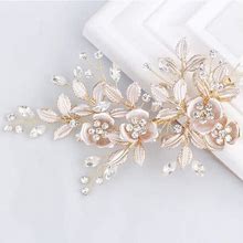 SWEETV Light Rose Gold Wedding Clip Rhinestone Bridal Comb Barrette - Handmade Flower Clip Head Pieces For Women