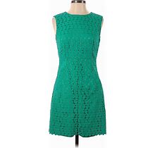 Diane Von Furstenberg Casual Dress - A-Line Boatneck Sleeveless: Teal Jacquard Dresses - Women's Size 2