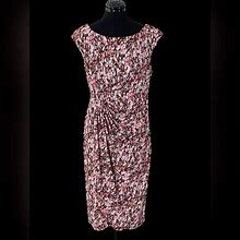 Dressbarn Dresses | Dressbarn Dress Womens 12 Multicolor Faux Wrap Stretch Knit Ruched Waist | Color: Black/Pink | Size: 12