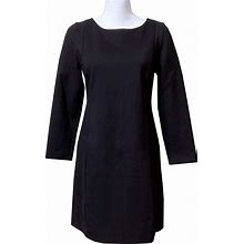 J Crew 3/4 Sleeve Black Sheath Dress Small Knit Mid-Heavy Weight