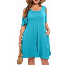 BELAROI Womens Plus Size Dresses Short Sleeve Cold Shoulder Casual T Shirt Swing Dress Summer Beach Sundress