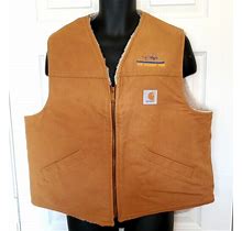 Carhartt Mens Xl Brown Canvas Sherpa Fleece Lined Work Vest Workwear