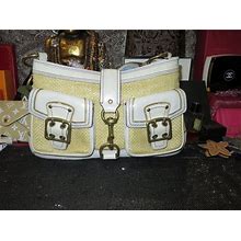 Coach Bags | Coach Vintage Legacy Woven Raffia Straw White Leather Handbag W/ Wristlet Wallet | Color: Silver/White | Size: Os