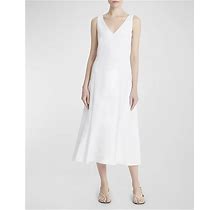 Vince Relaxed Pocketed Sleeveless V-Neck Midi Dress, White, Women's, L, Cocktail & Party Wedding Guest Dresses Sleeveless Dresses