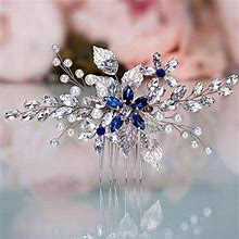 Olbye Wedding Hair Comb Blue Rhinestone Bridal Hair Accessories For Bride And Bridesmaids Wedding Hair Piece Silver