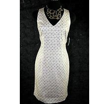 Di Vita White Gold Embroidery Metallic Silk Lined Sundress Dress $315