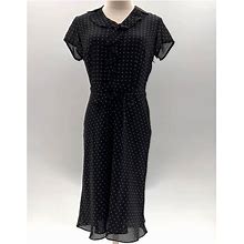 Ann Taylor Loft Dresses | Ann Taylor Loft Petite Black Polka Dot Short Sleeve Ruffled Lined Midi Dress- 6P | Color: Black/White | Size: 6P