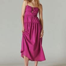 Lucky Brand Poplin Cutout Maxi Dress - Women's Clothing Dresses Maxi Dress In Hollyhock, Size 2XL