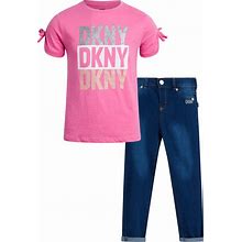 DKNY Girls' Pants Set - 2 Piece Short Sleeve T-Shirt And Leggings Kids Clothing Set