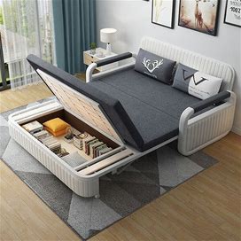 62" Modern Deep Gray Convertible Sleeper Sofa Cotton & Linen Upholstery With Storage