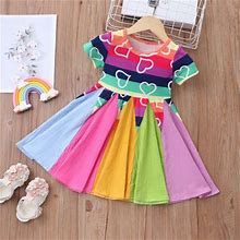 Daqian Toddler Kids Baby Girls Fashion Cute Short Sleeve Sweet Stitching Ruffle Dress Clearance Baby Girls Dresses Cute Baby Girl Clothes Multicolor 3