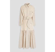 Brunello Cucinelli Belted Striped Cotton And Silk-Blend Poplin Maxi Shirt Dress - Women - Cream Dresses - S