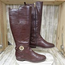 Tommy Hilfiger Womens Brown Leather Riding Knee High Shoes Tall Boots