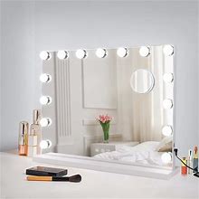 23 in. White Vanity Mirror With 15-Lights LED, Rectangular Lighted Makeup Mirror With Smart Touch Switch