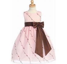 Pink/Brown Embroidered Organza Dress W/ Taffeta Waistband - Size: 2T | Pink Princess