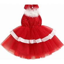 Luethbiezx Girls Christmas Dress, Sleeveless Halterneck Sequined Tulle Dress