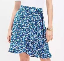 Loft Petite Floral Ruffle Wrap Skirt Size 0 Cobalt Current Women's