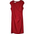 Evan Picone Cranberry Red Crisscross V-Neck Ruched Womens Stretch Dress Size 8