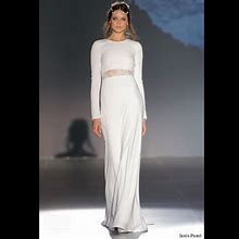 Jesus Peiro Dresses | Jesus Peiro Long Sleeve Crepe Wedding Gown 6057 | Color: Silver | Size: 8