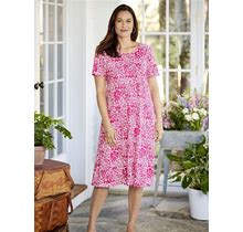 Plus Size - Women's Pretty Blossoms Cotton Knit A-Line Dress - Red Raspberry - 1XL - The Vermont Country Store