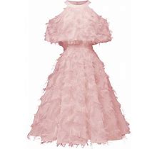 Munlar Halter Evening Dress For Women A-Line Tassels Pink Dress Sleeveless Off-The-Shoulder Midi Dress