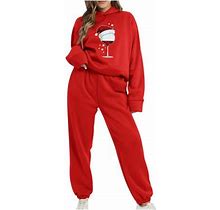 Smihono Deals Women's Christmas 2 Piece Tracksuit Set Jogging Activewear Pants With Long Sleeve Pullover Hoodies Casual Sweatsuit For Men Red 14