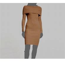 $495 Neiman Marcus Women's Beige Cashmere Off-Shoulder Sweater Dress Size Xl