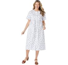 Plus Size Women's Short-Sleeve Denim Dress By Woman Within In White Floral (Size 18 W)