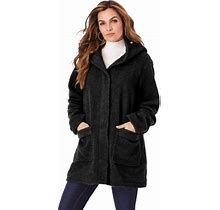Roaman's Women's Plus Size Hooded Textured Fleece Coat Coat