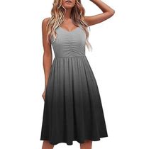 Hoksml Womens Midi Dress, V Neck Pleated A Line Dupe Dresses Elegant Gradient Colors Knit Maxi Dress Knee Length On Clearance M