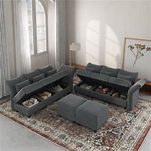 Gray Sectional - Hokku Designs Ageratum 139" Wide Left Hand Facing Modular Sofa & Chaise W/ Ottoman Upholstery/Velvet | Wayfair