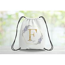 Personalised Metallic Gold And Purple Floral Initial, Personalised Girls P.E Bag, Back To School