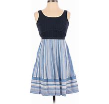 Ann Taylor LOFT Casual Dress - Mini Scoop Neck Sleeveless: Blue Print Dresses - Women's Size 0