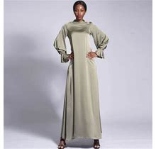 Muslim Women Satin Long Maxi Dress Abaya Kaftan Dress Turkey Islamic