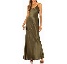 L'agence Serita Silk Charmeuse Maxi Slip Dress V-Neck Bias Ivy Green