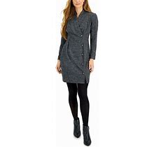 CONNECTED APPAREL Petites Womens Knit Printed Shirtdress Grey