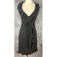 J Crew Black Ruffled Wrap Dress Sz Pxs Petite Xs (12071)