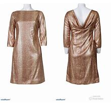 Tahari 3/4 Sleeves Bateau Neckline Sequined Dress
