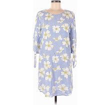 Draper James Casual Dress - Shift Scoop Neck 3/4 Sleeves: Blue Floral Dresses - Women's Size 6