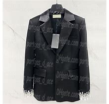 Black Women Blazers Jacket Coat Elegant Woman Formal Suit Fashion Rhinestone Design Outerwear Jackets