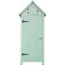 Hanover Outdoor Vertical Wooden Storage Shed For Tools, Equipment, Garden Supplies, With Shelf And Lock, 8.7 Cu. Ft. Capacity - Hanws0102-Grn