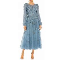 Mac Duggal Women's Embellished Long-Sleeve Midi-Dress - Slate Blue - Size 20