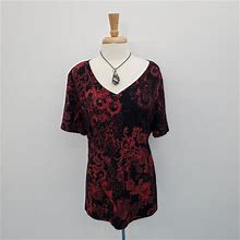 White Stag Tops | Womens Floral Paisley Short Sleeve V-Neck Blouse Plus Size 3X Pink Black Stretch | Color: Black/Pink | Size: 3X